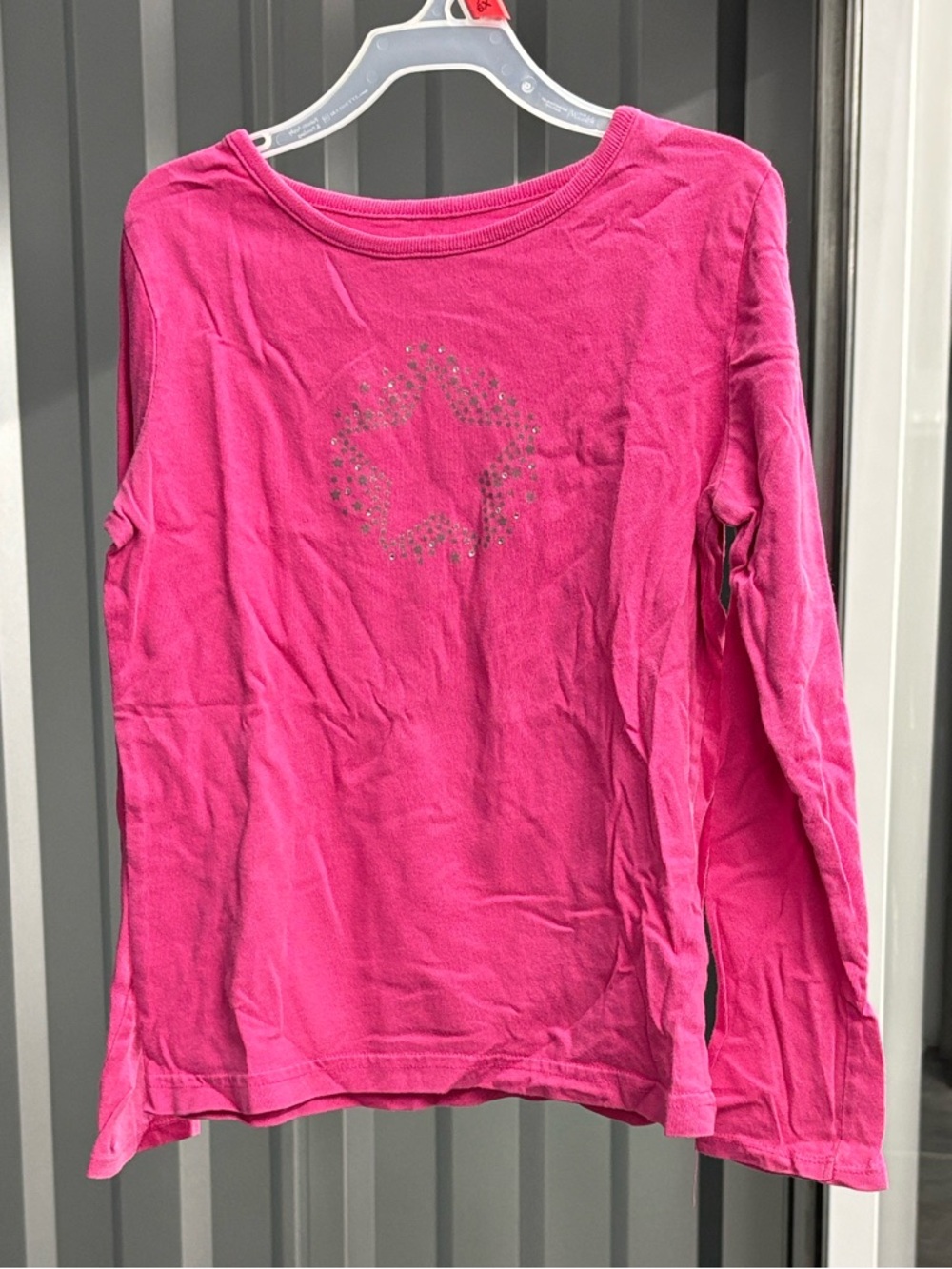 Circo Bright Pink Long Sleeve Tee with Rhinestone Studded Star Design M 7/8